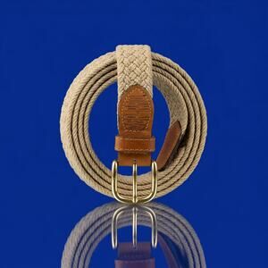 Zep-Pro Men’s Size 36 Khaki Woven Macrame Belt with Premium Leather & Brass